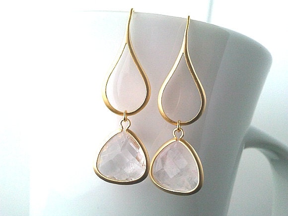Gold Water Drop Earrings - Crystal Synthetic Stone Pendant ,Dangle Earrings,bridesmaid gifts,Wedding Earrings,jemstone
