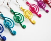 Treble Clef Earrings, Music Note Earrings, Musical Earrings, Rainbow Colors, red, pink, yellow, green, blue, navy, purple, black
