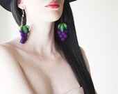 OOAK Felt Earrings, Felt Grape Earrings, Fruit Jewelry, Eco-friendly Jewelry, Wine Jewelry, Fun Jewelry, Kawaii, Viloet, Purple, Green