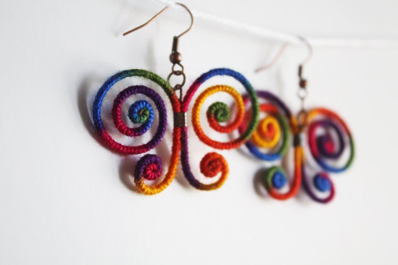 Rainbow Jewelry, Rainbow Butterfly Earrings, Butterfly earrings, Purple, pink, yellow, blue, green