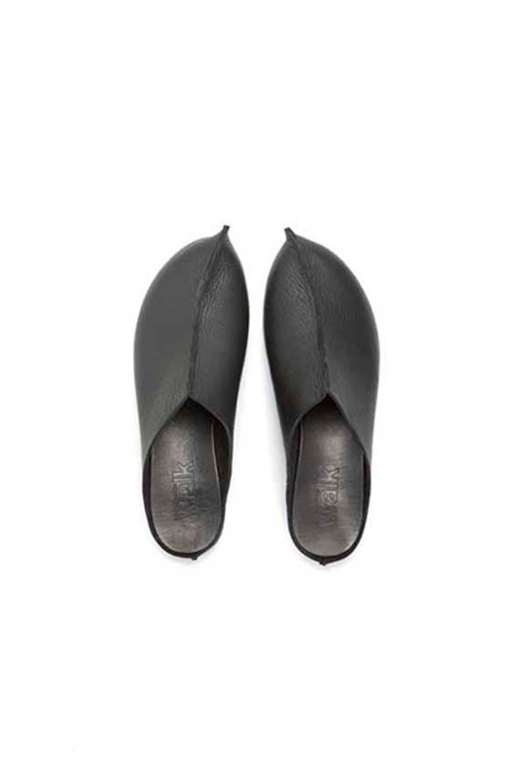 Black leather slippers