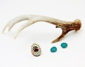 Hand Painted Antler Jewelry Ring Set -  Wearable Art  - Deer Antler - Bohemian Tribal Folk - Bear Woodland -Free Earrings