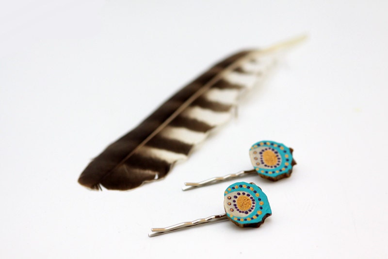 Antler Hair Accessories Jewelry - Wearable Art Hand Painted - Deer Antler - Bohemian Tribal Folk Ethnic