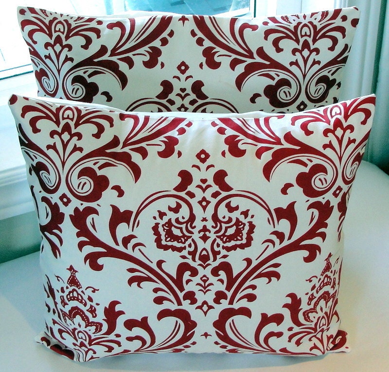 Throw Pillows Decorative Toss Pillow Covers Home Decor 18 Inches - Red on White Damask