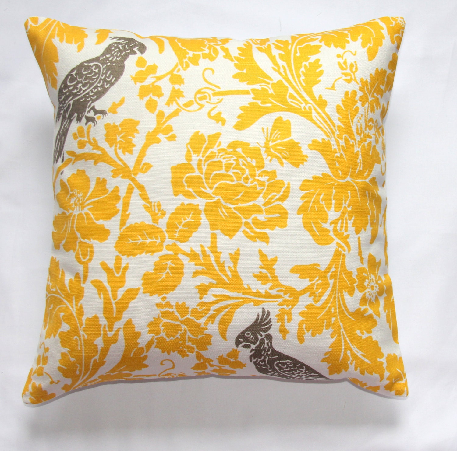 Decorative pillow Designer pillow throw pillow toss pillow Birdie Accent in Yellow and White 18x18 inches