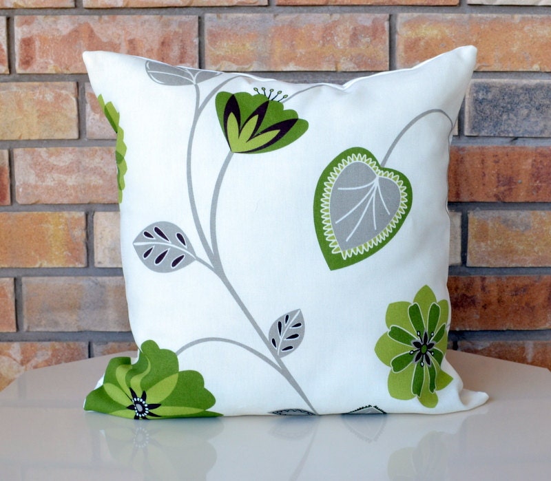 Decorative Pillow Cover - Indoor/Outdoor Pillow Cover - Modern, Leaf and Vine Motif in Green and Gray