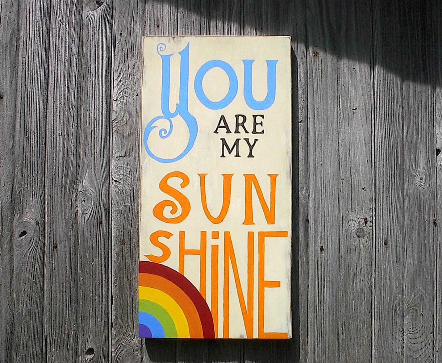 You Are My Sunshine Sign Typography Word Art nursery Colorful Distressed Wood Subway Wall Sign