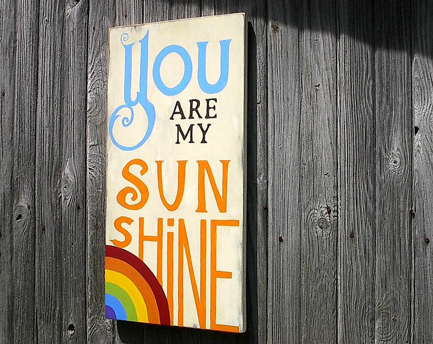 You Are My Sunshine Sign Typography Word Art nursery Colorful Distressed Wood Subway Wall Sign