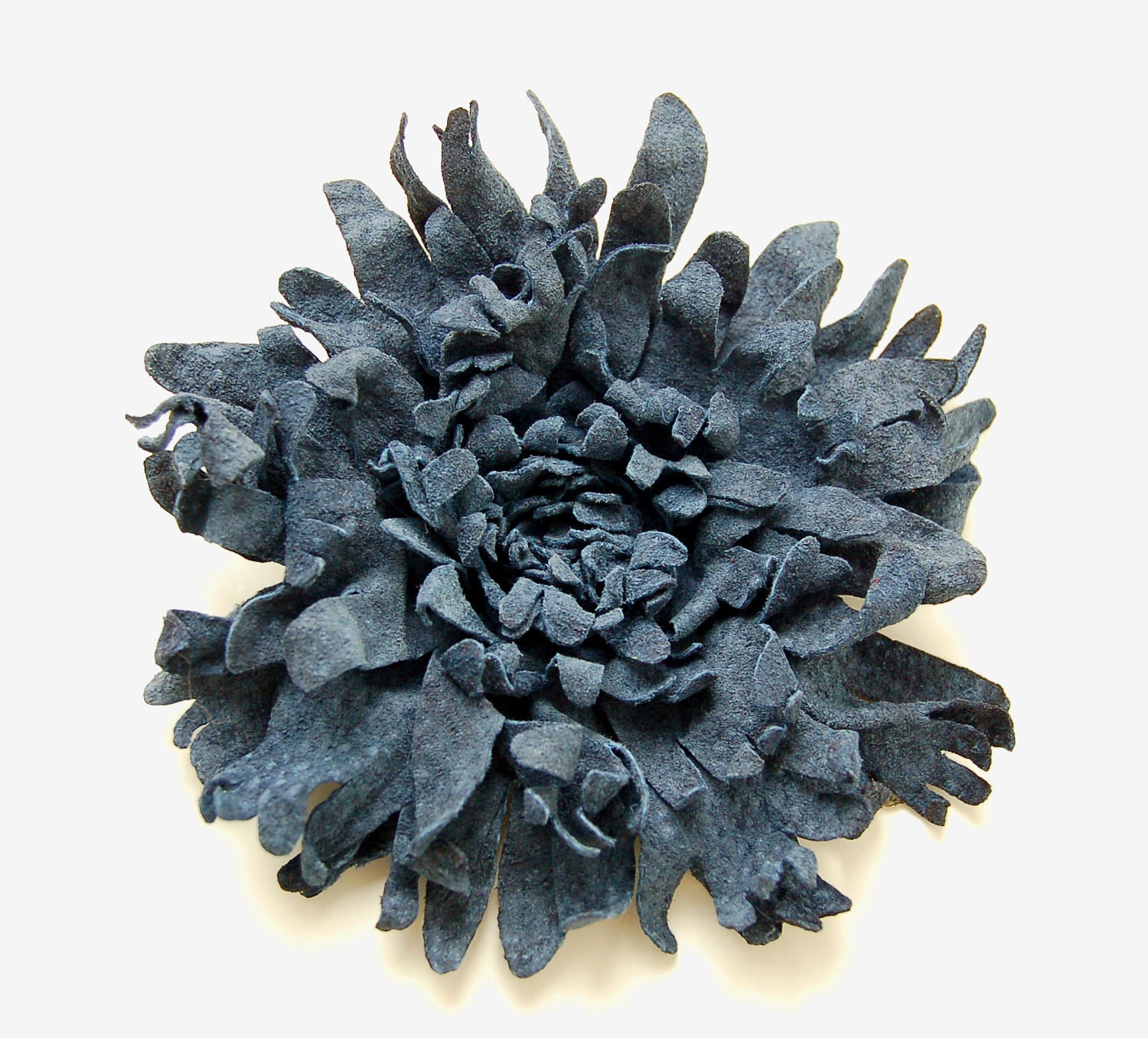 Navy blue leather flower pin brooch