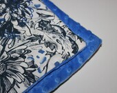 Large minky toddler or baby blanket.  Indigo Blue Daisies