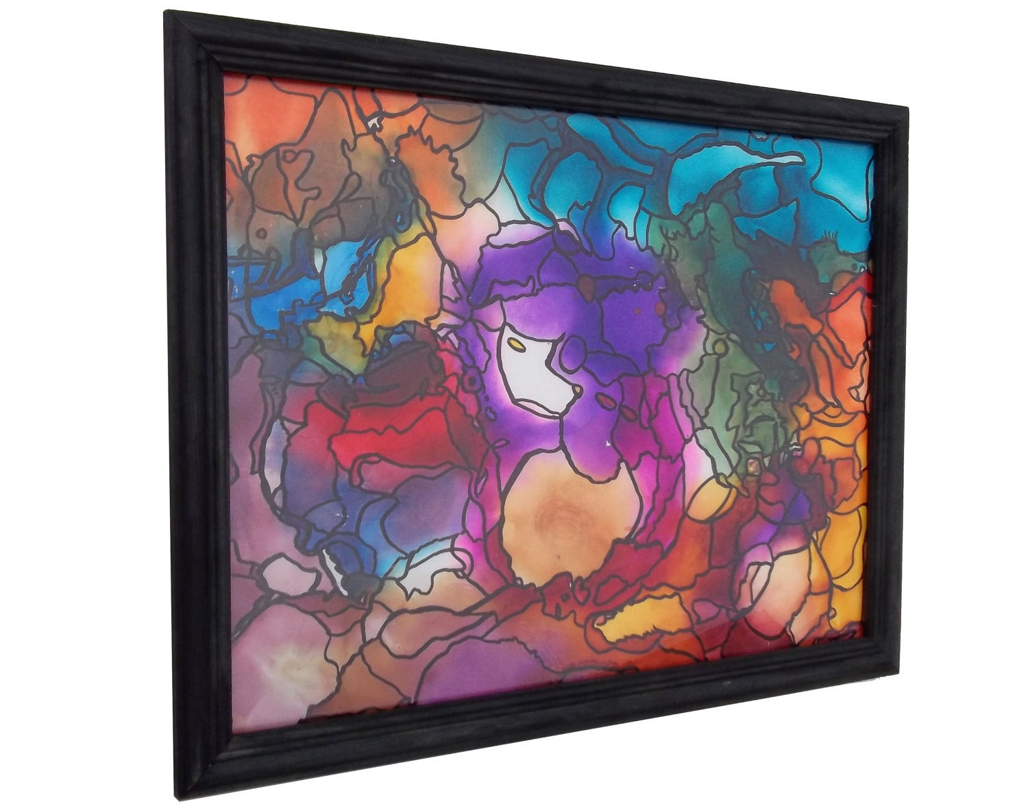 ORIGINAL Stained Glass Doodle Line Art Abstract Painting