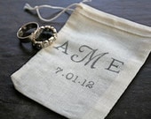 Personalized wedding ring bag.  Rustic muslin ring bag. ring bearer accessory.  2x4 muslin bags custom initials and wedding date.