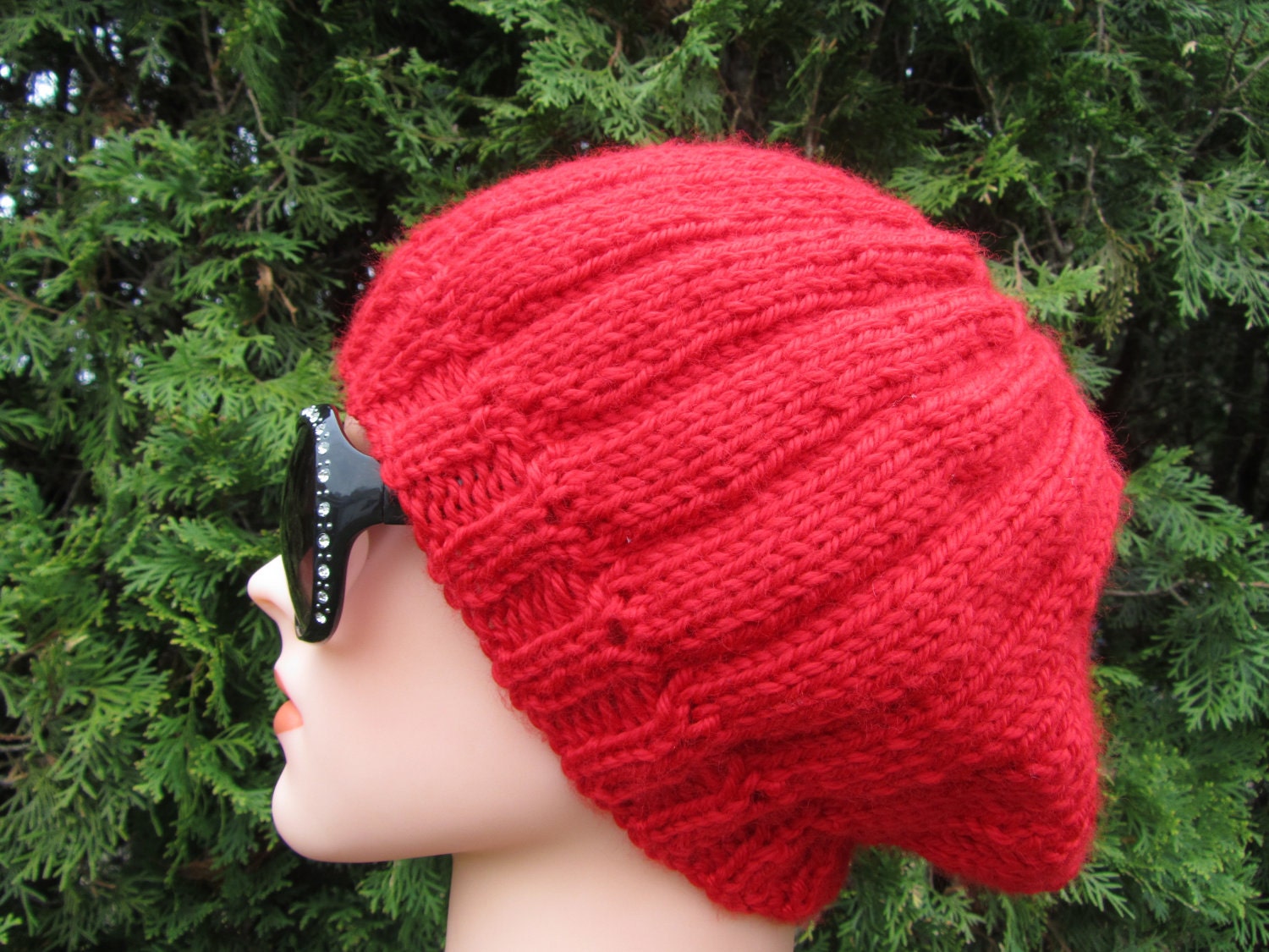 Hat, Hand Knit Cloche Style Hat, Knitted Hat in Crimson Red