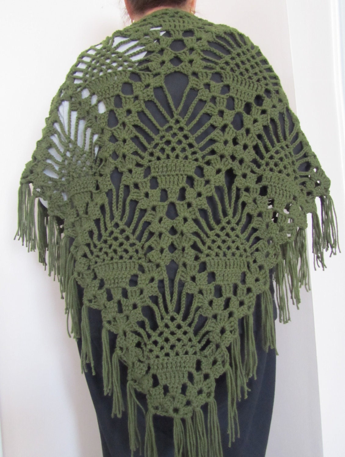 Green Shawl, Wrap, Crochet Shawl in Forest Floor, Green, Spring, Autumn Scarf , Gift for Mother's