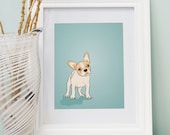 French Bulldog Puppy Portrait - Blue Digitally Illustrated - 8 x 10 Archival Matte Print