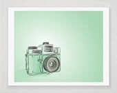 Mint Green Holga Camera - Illustrated Print - 8 x 10 Archival Matte