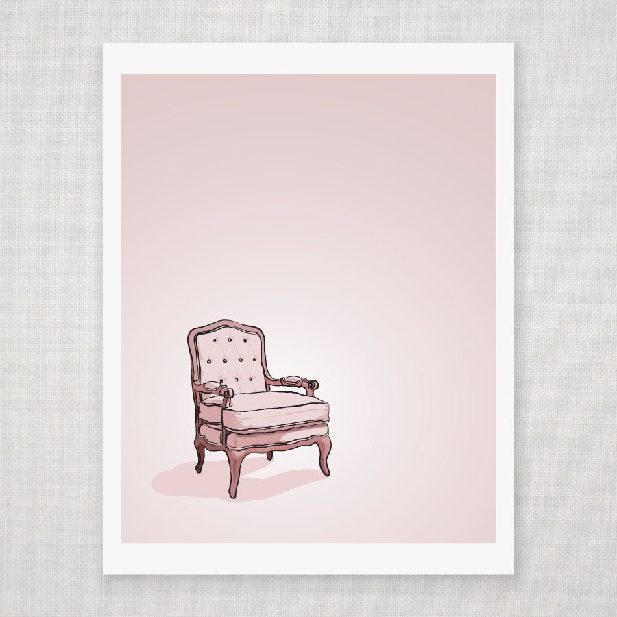 Pink Vintage Chair  - Illustrated Print - 8 x 10 Archival Matte