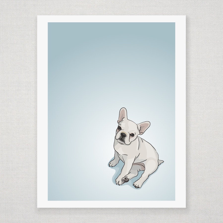 White French Bulldog Puppy - Illustrated Print - 8 x 10 Archival Matte