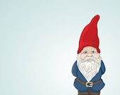 Garden Gnome - Red and Blue - Illustrated Print - 8x10 Archival Matte