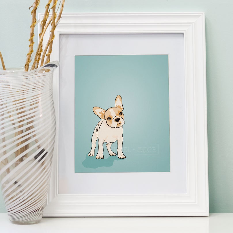 French Bulldog Puppy Portrait - Blue Digitally Illustrated - 8 x 10 Archival Matte Print