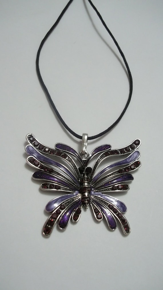 Rhinestone & Enamel Butterfly Pendant