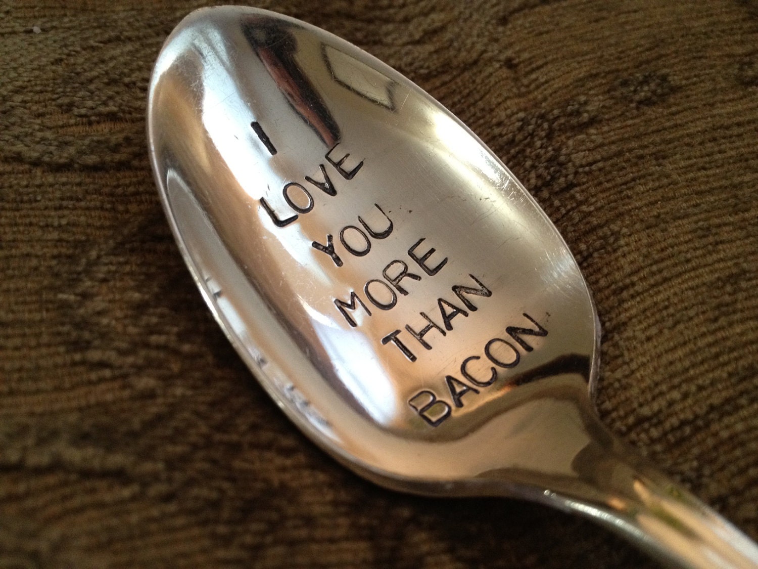 recycled silverware hand stamped spoon I love you more than Bacon
