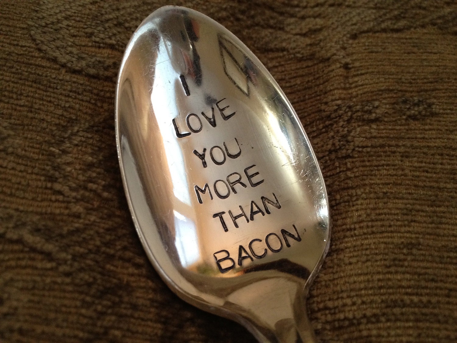 recycled silverware hand stamped spoon I love you more than Bacon