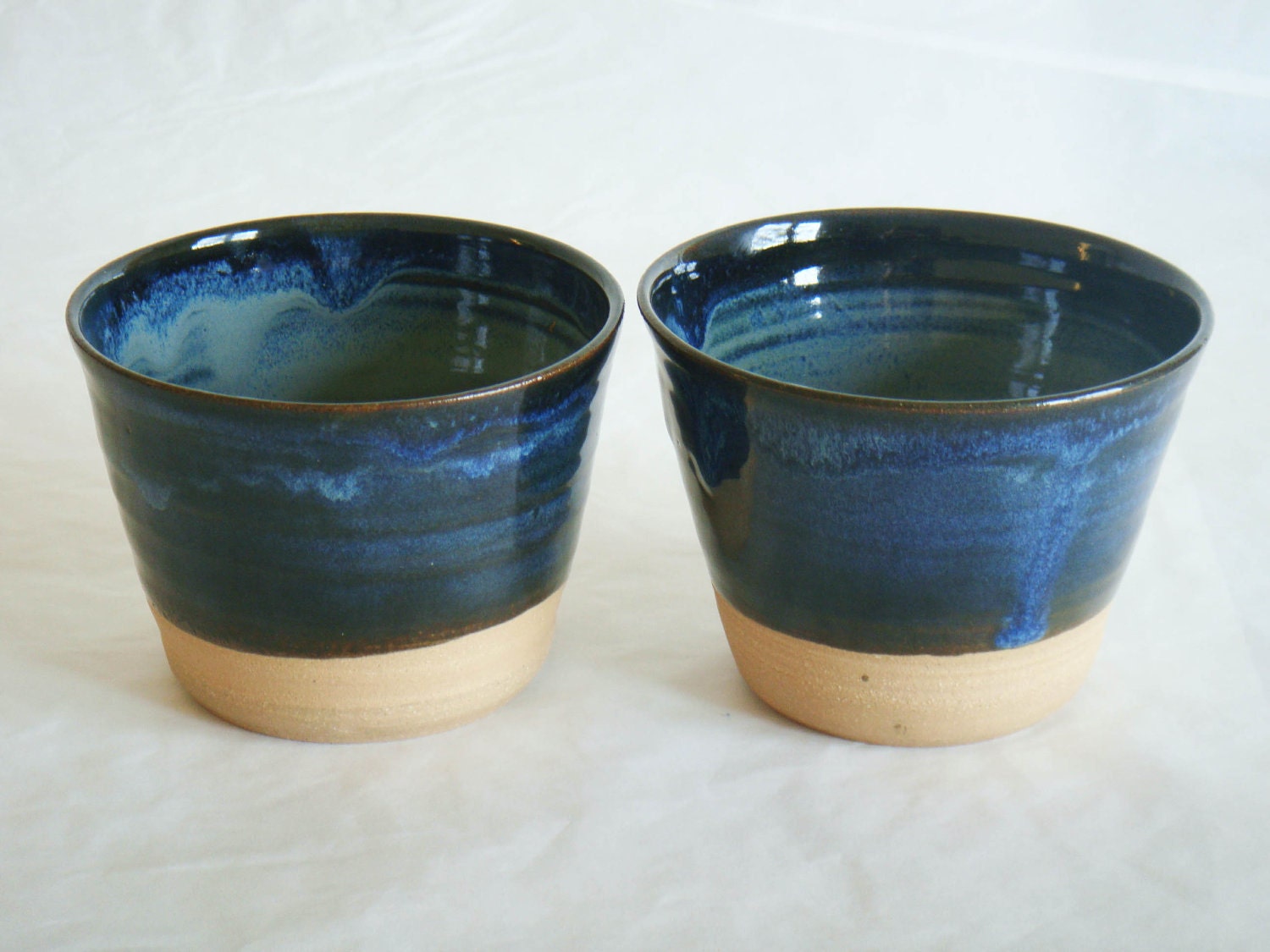 Blue ceramic cup set, six pottery cups, tumbler short, Forest series