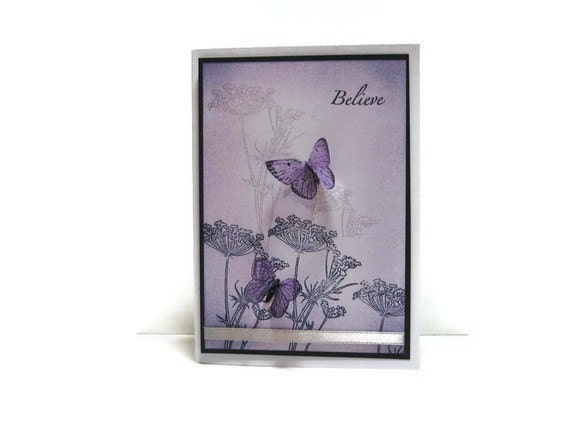 SALE Butterfly Card, Purple, Stamped Blank,