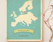 Choose Your Continent Personalized Vintage Map Wall Art 11x14