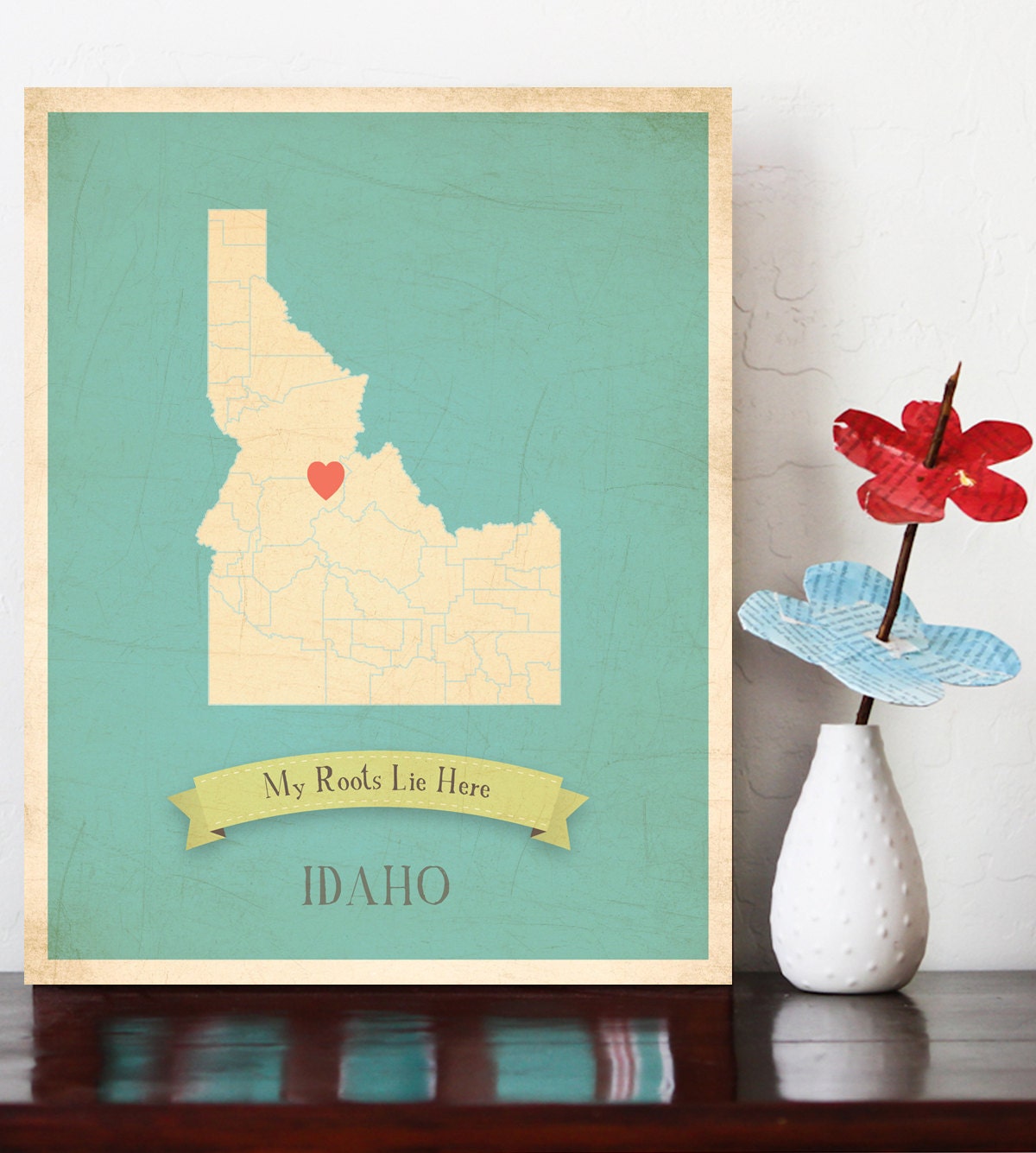 Idaho Roots Map 11x14 Customized Print