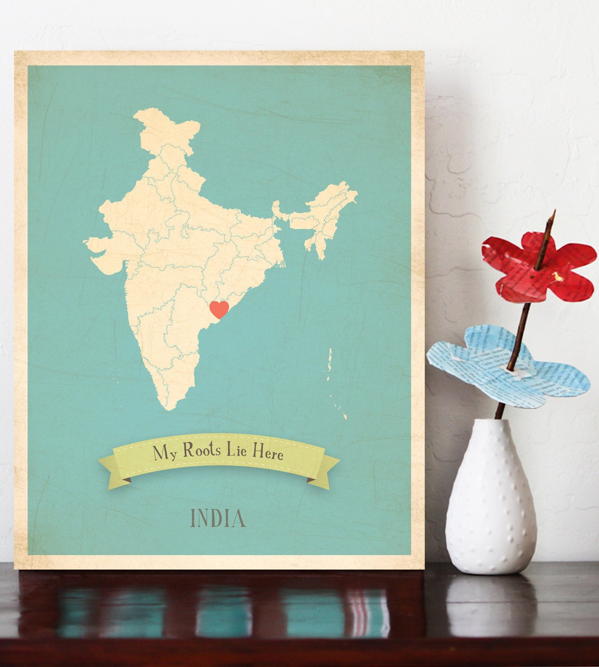 Personalized Vintage Map Wall Art 11x14 - Choose Your Country