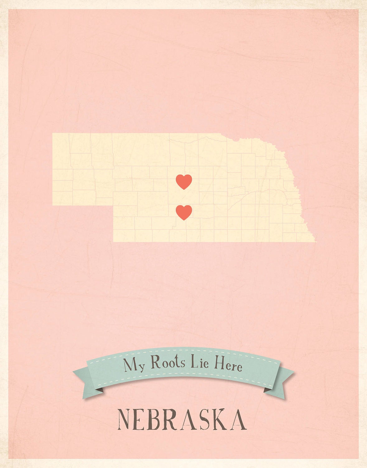 Nebraska Roots Map 11x14 Customized Print