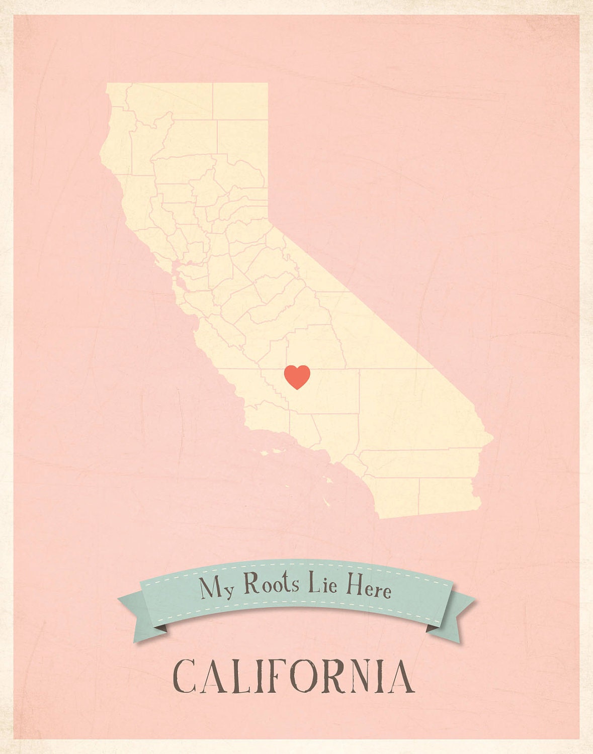 25% OFF SALE California Roots Map 11x14 Customized Print