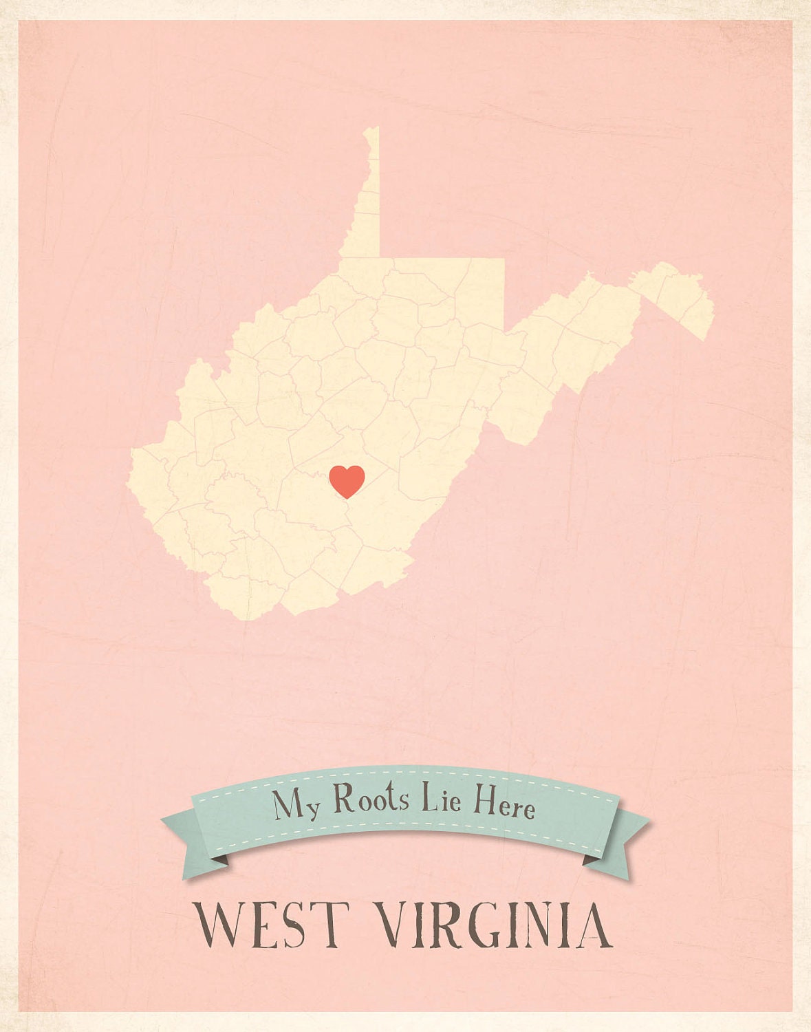 25% OFF SALE West Virginia Roots Map 11x14 Customized Print