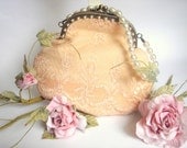 Bridal Clutch,Vintage Peach Bag,Bridesmaids Clutch,Bridal Pearls  Bag,Lace Bag,Vintage Wedding lace Bag