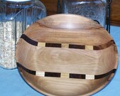 Hand Turned Apple Wood Serving Bowl 8 1/8" w/ Black Walnut & Oak Inlay Art Deco Checkerboard Fruit Crackers Plate