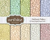 Heirloom Pottery, 10 Piece Digital Crazed Glaze Scrapbooking Paper Pack, 12"x12", 300 dpi .jpg