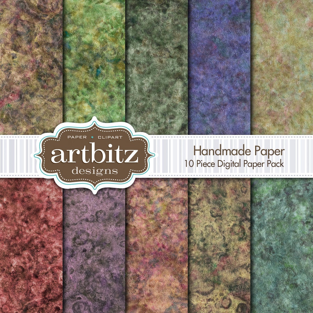 Handmade Paper 10 Piece Marbled Texture Digital Scrapbooking Paper Pack, 12"x12", 300 dpi .jpg