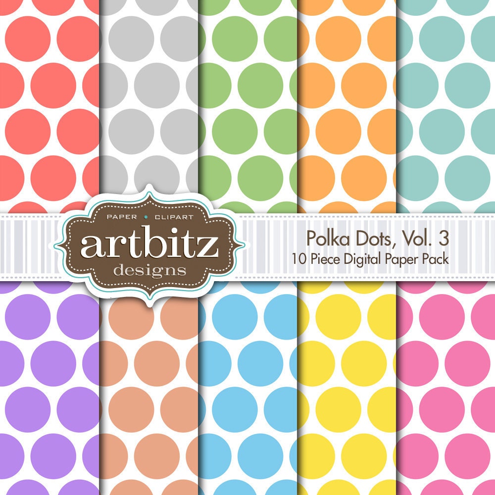 Polka Dots Vol. 3, 10 Piece Digital Scrapbooking Paper Pack, 12"x12", 300 dpi .jpg