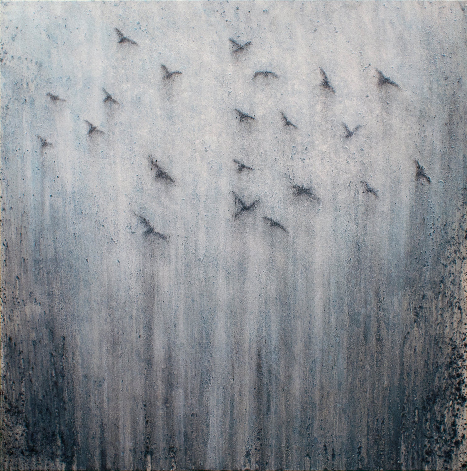 Birds, Fine Art, ORIGINAL, Surreal, Oil & Charcoal Painting, Apocalypse, 30"x30", On Canvas