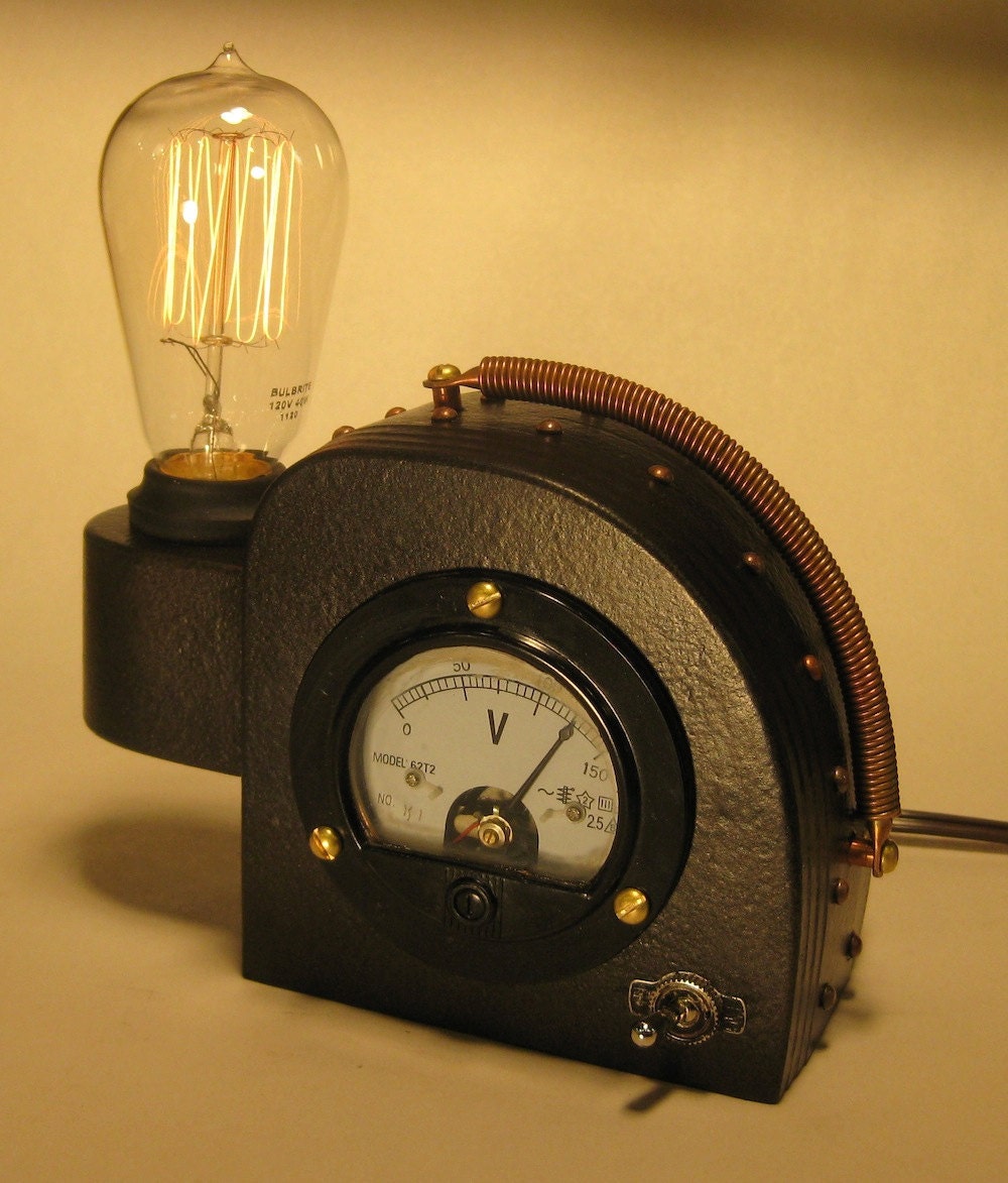 Steam Punk Science, Art Deco, Machine Age,  Edison Lamp. Cool gifts for men.