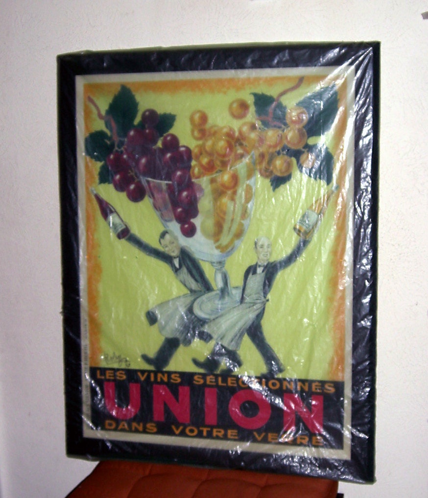 Fine Giclee Print - Les Vins Selectionnes Union - 38 x 44 FRAMED Museum Gallery Quality Vintage Estate Art