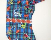 Flannel Football Print Dog Pajamas - Dark Blue, Rust, Orange & White