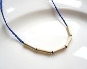 Navy Blue Braided Necklace with Vintage Gold Beads with Gold Chain - Free Shipping in the US