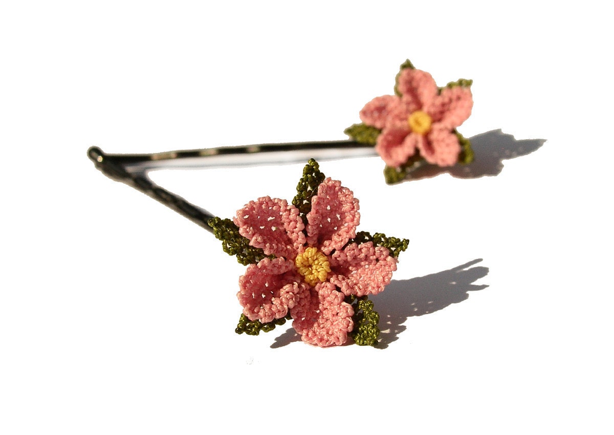 Light pink cherry blossom bobby pin, boho lace flower girls, natural nature bridal hair pins, country bride, fairy girl TAGT