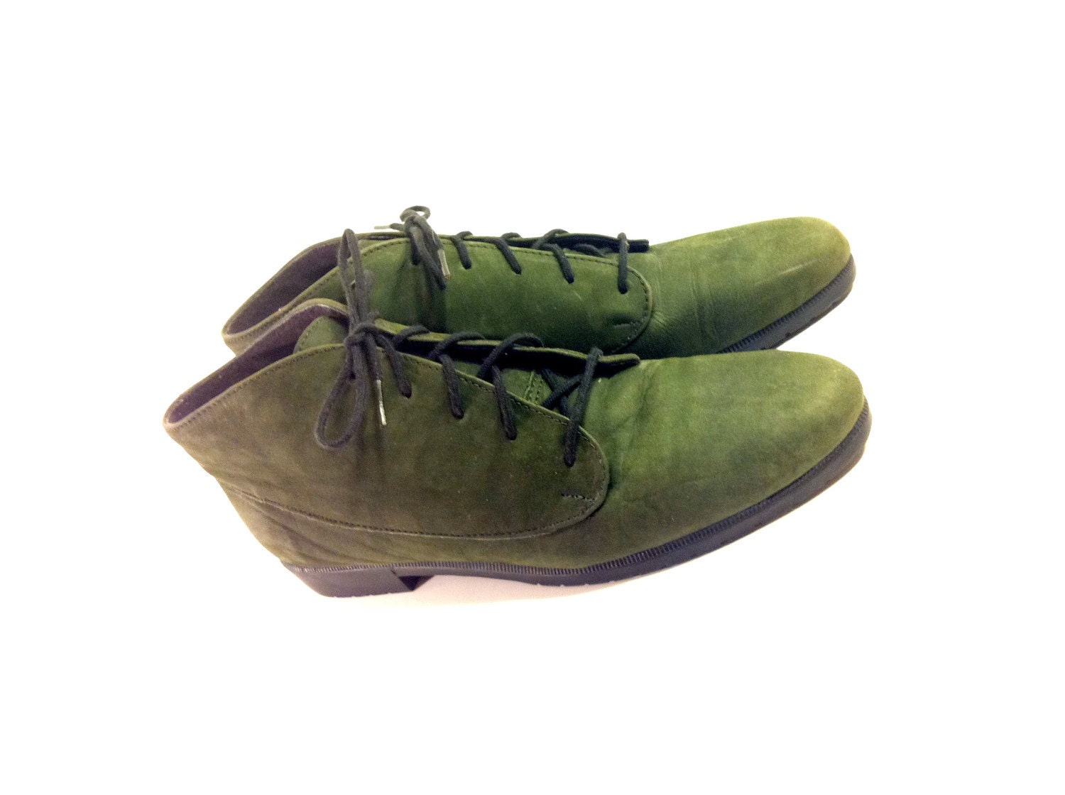 Green Leather Ankle Boot Oxfords 8 - Emerald Lace Up Granny Boots 8