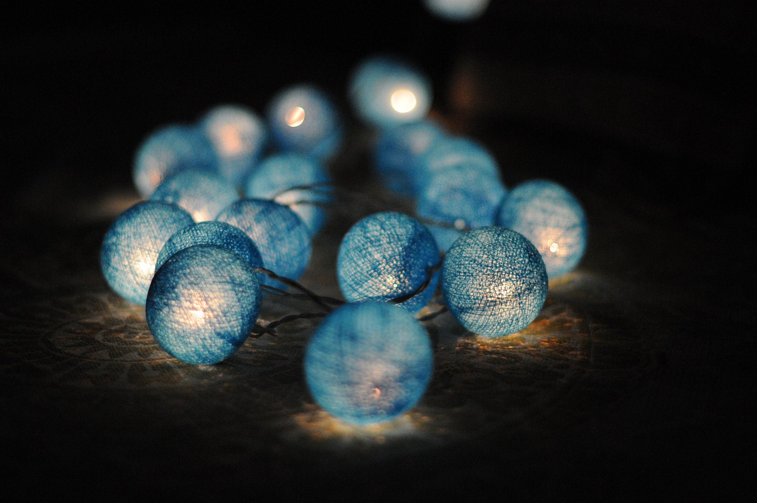 20 x Blue color cotton ball love lantern string light patio outdoor decorate deco room bedroom wedding patio party Beach balcony
