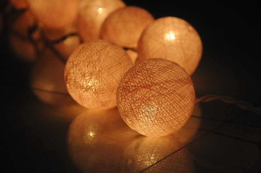 20 x Cream color cotton ball Bali lantern string light patio outdoor decoration deco room bedroom wedding patio party Beach balcony