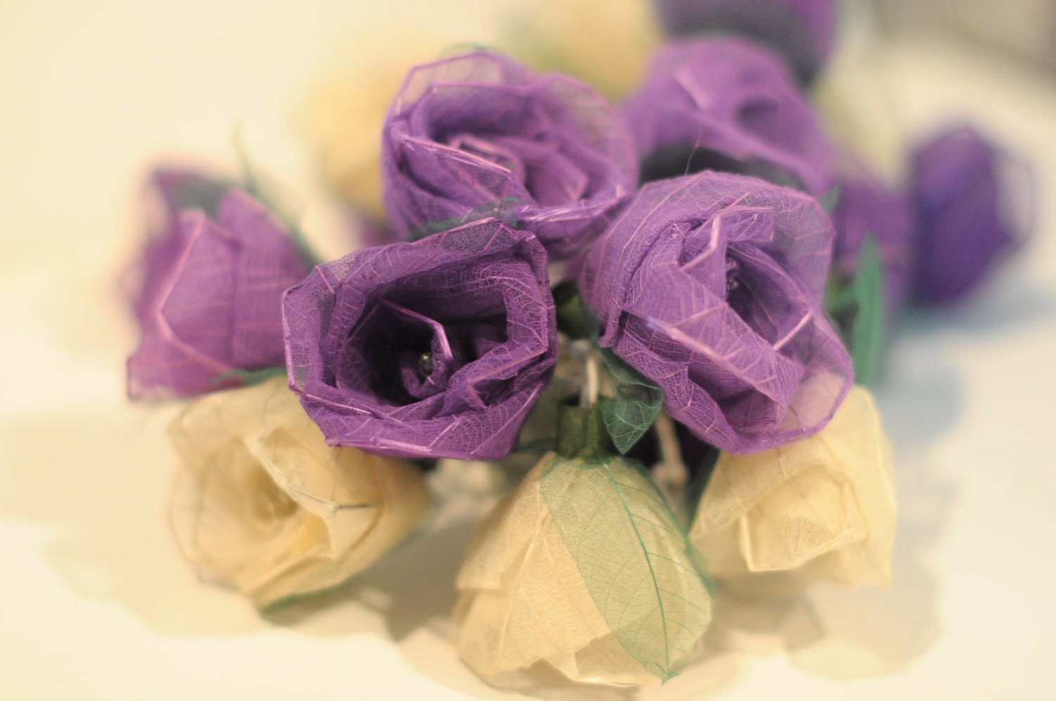 20 White and purple handmade real leaf Rose flower leaf string light patio decoration wedding bedroom living room party lantern
